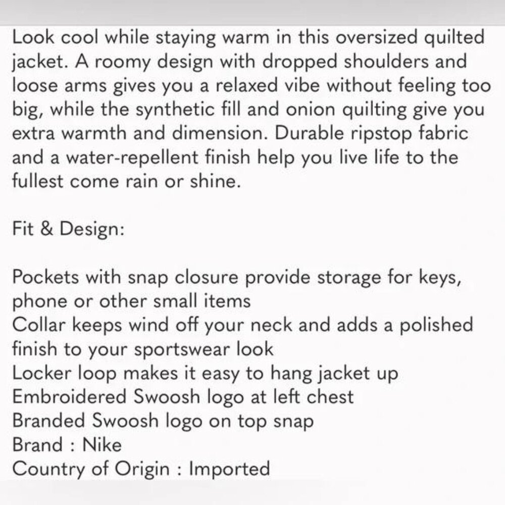 NWT Nike Sportswear Women's‎ Essentials Quilted Trench - Picture 7 of 8